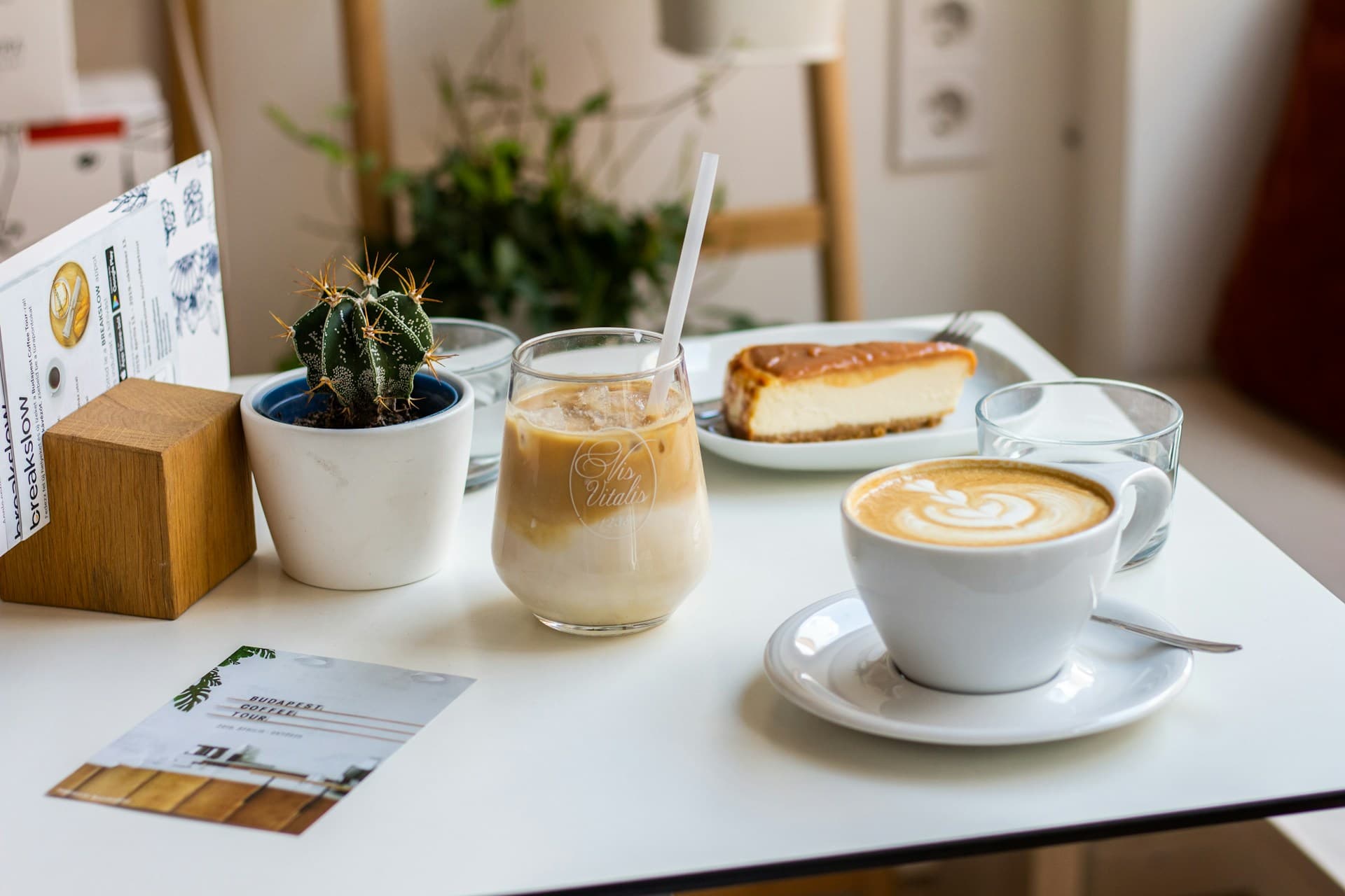 Café counter with drinks being prepared