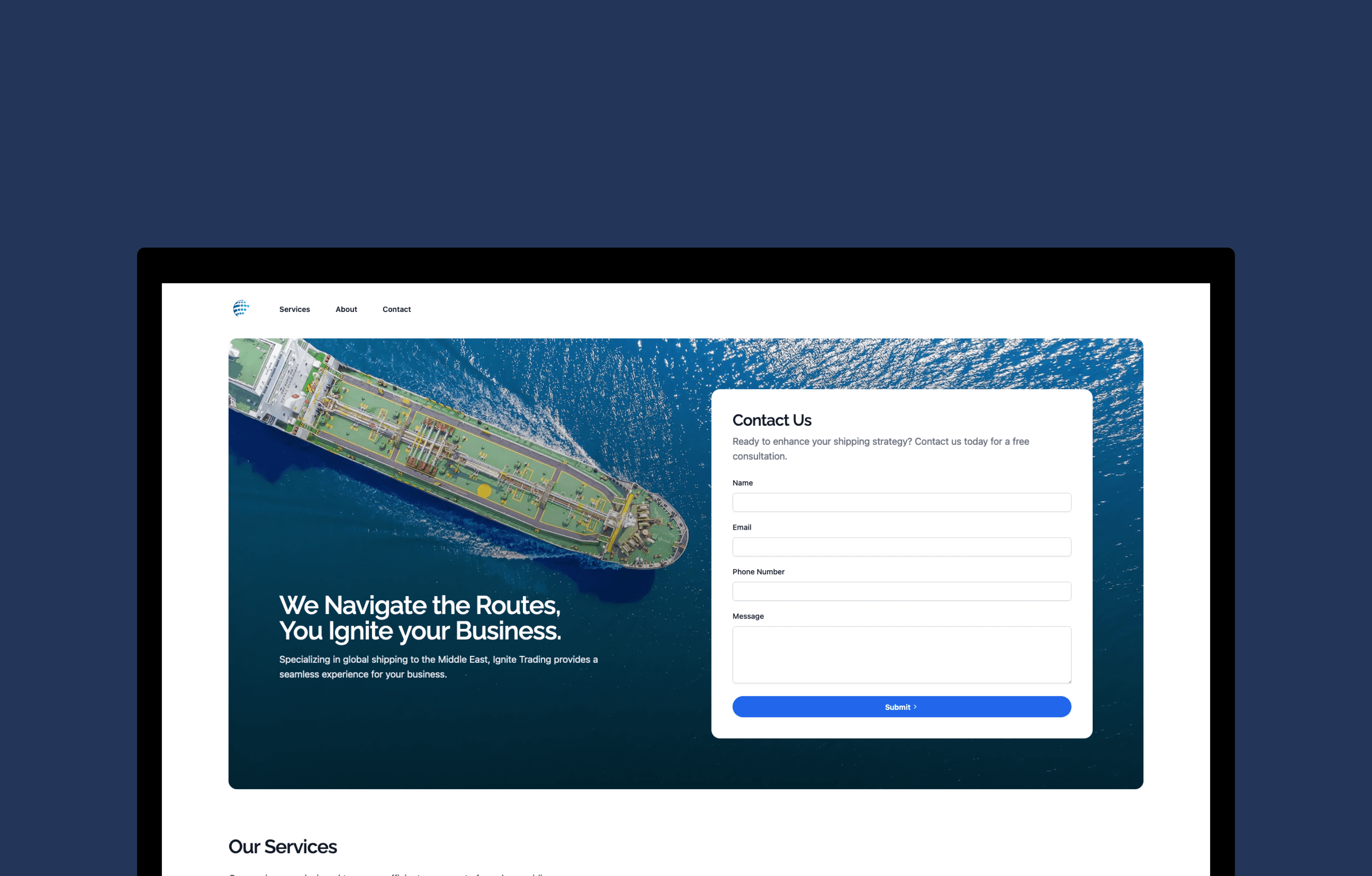 Ignite Shipping: Global Logistics - Portfolio project by Grid & Grove