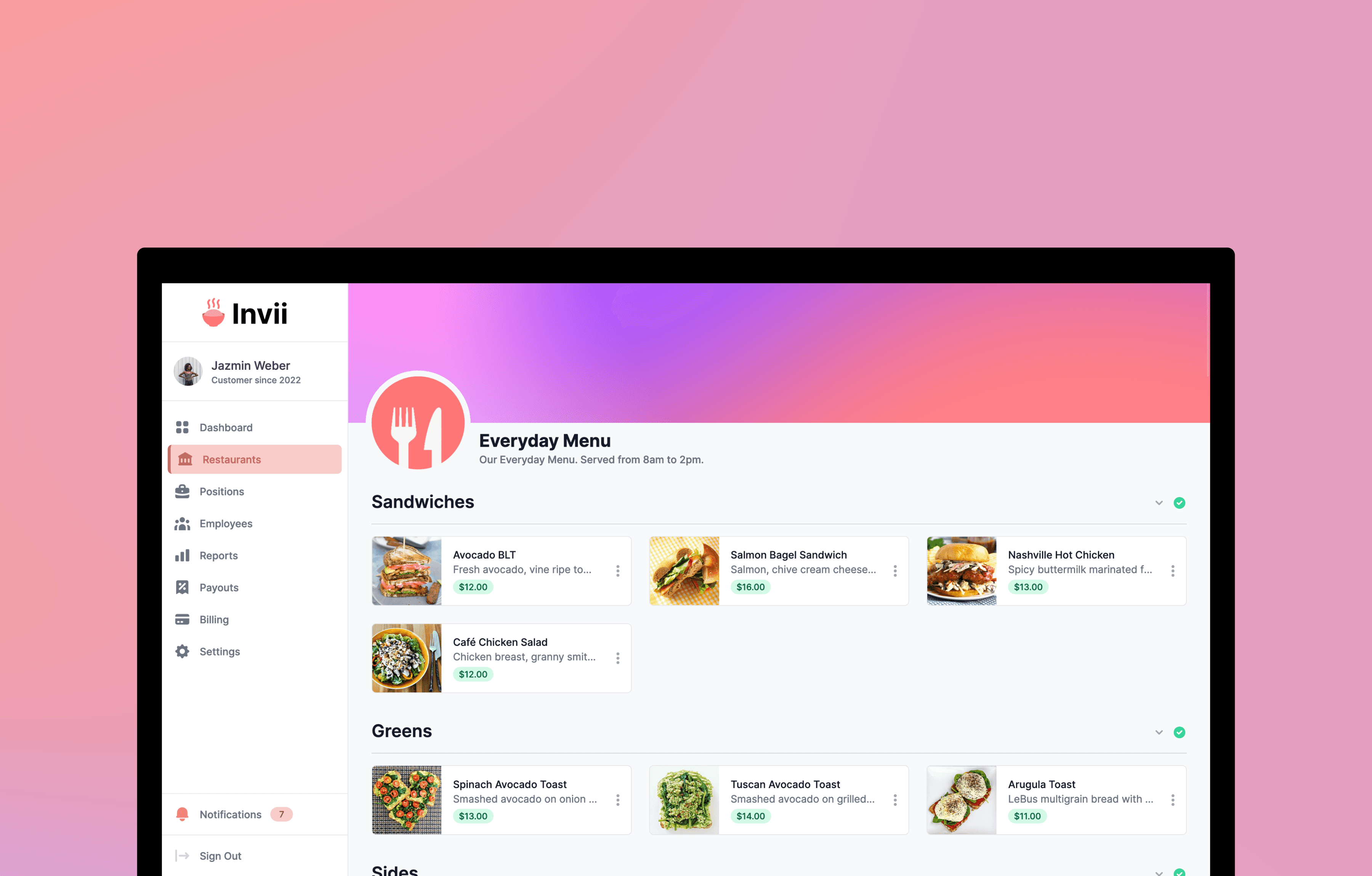 Invii: Restaurant Management System - Portfolio project by Grid & Grove